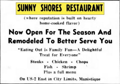 Sunny Shores Restaurant (Straslers Sunny Shores Restaurant) - May 1956 Ad